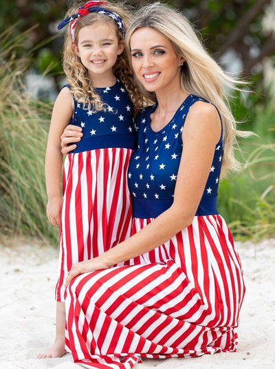 Mommy & Me 4th Of July Dresses | Sleeveless US Flag Maxi Sundress