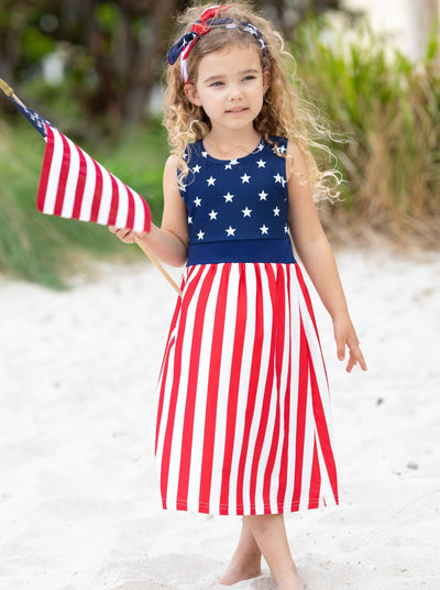 Mommy & Me 4th Of July Dresses | Sleeveless US Flag Maxi Sundress