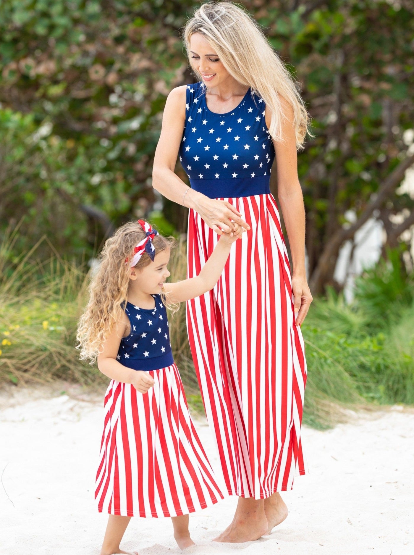 Mommy & Me 4th Of July Dresses | Sleeveless US Flag Maxi Sundress