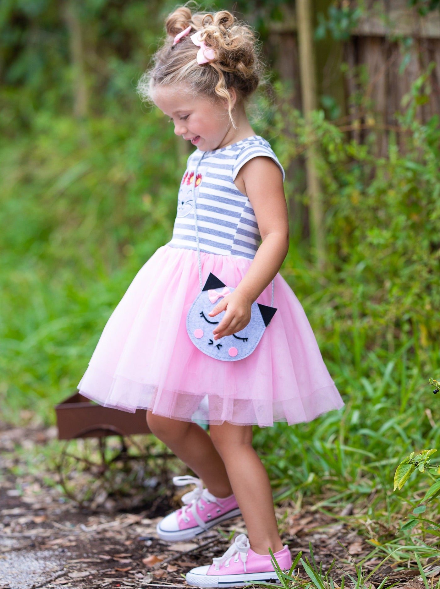  Toddler Spring Dresses | Girls Kitten Applique Tutu Dress & Purse Set