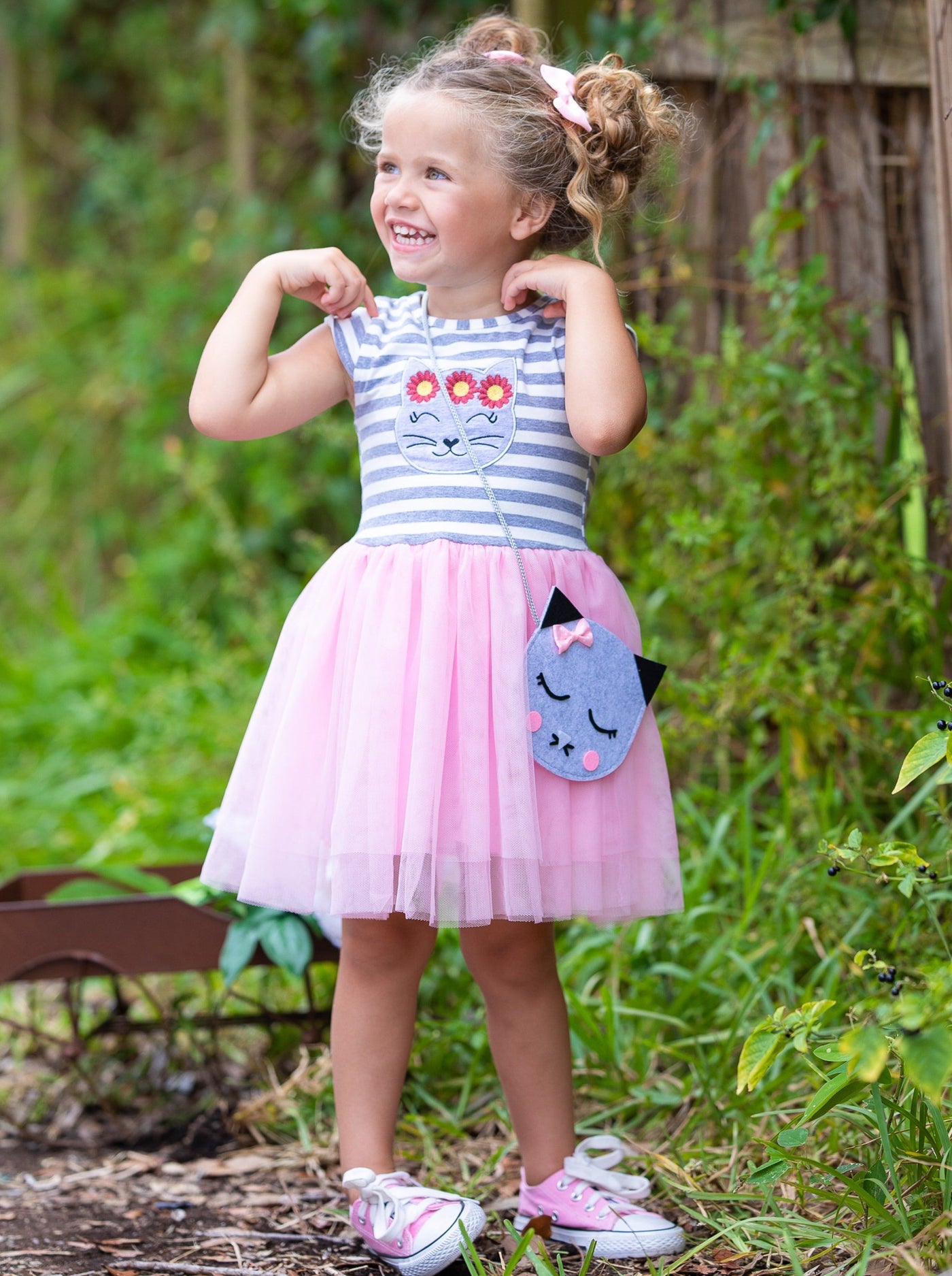  Toddler Spring Dresses | Girls Kitten Applique Tutu Dress & Purse Set
