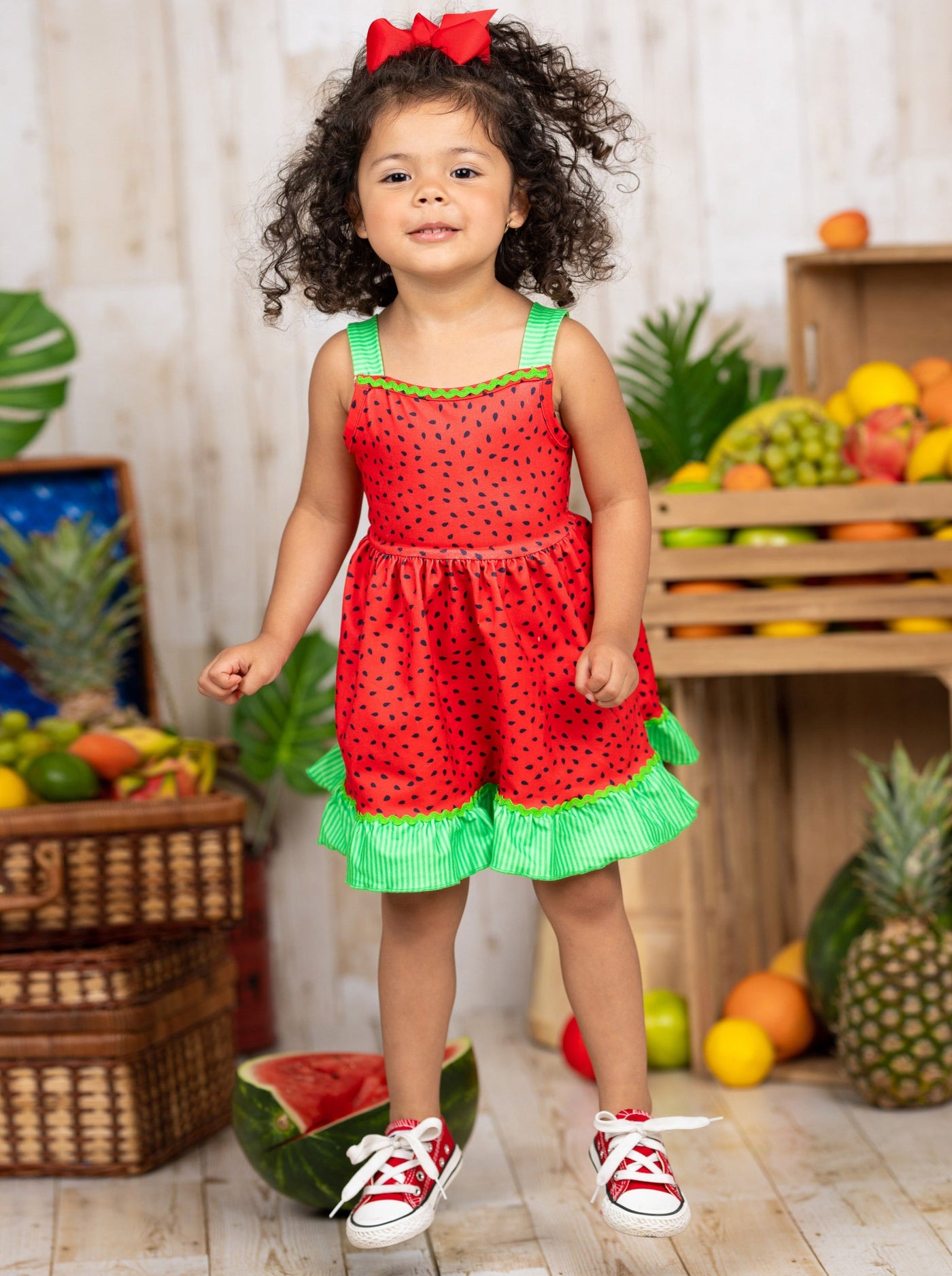Toddlers Spring Dresses | Girls Watermelon Print Ruffle Hem Dress