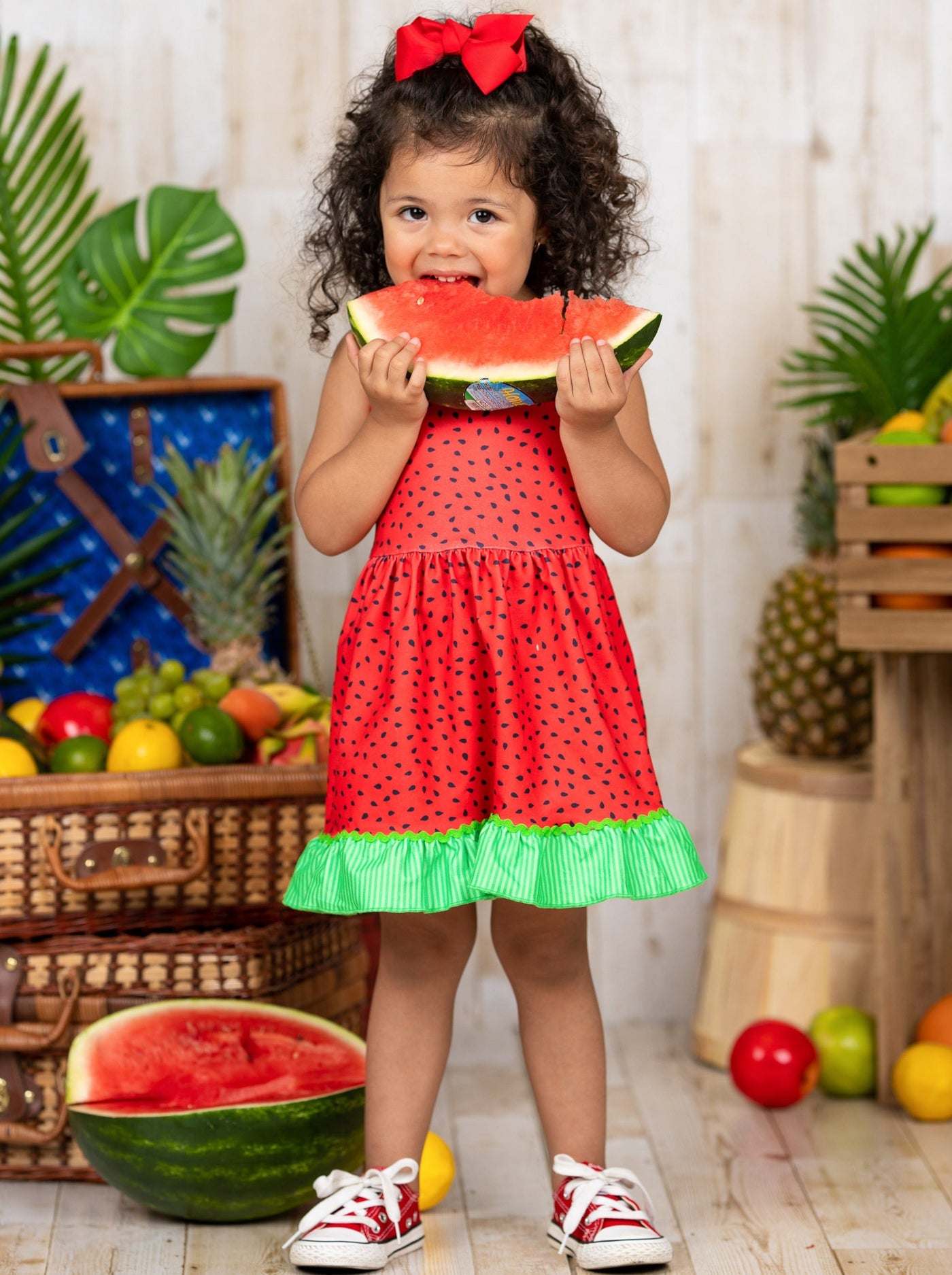 Toddlers Spring Dresses | Girls Watermelon Print Ruffle Hem Dress