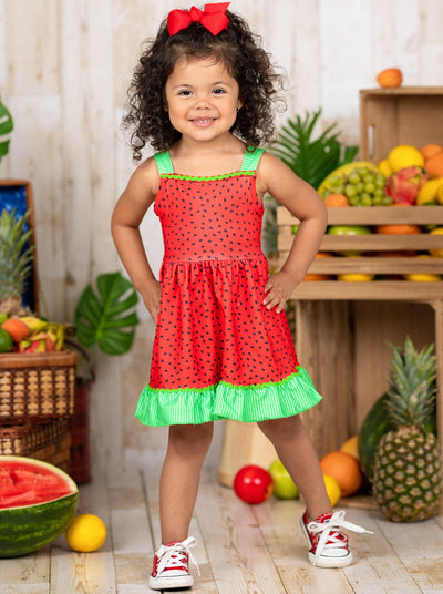 Toddlers Spring Dresses | Girls Watermelon Print Ruffle Hem Dress
