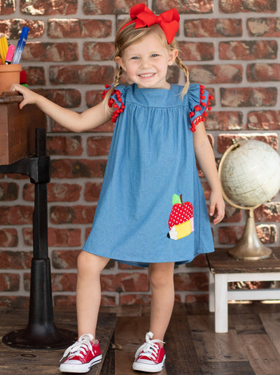 First Day of School | Cute Apple Chambray Dress | Mia Belle Girls