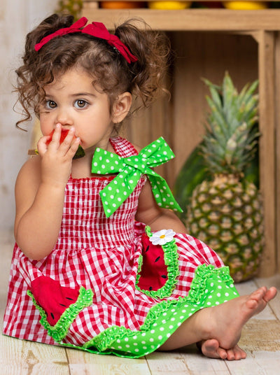 Toddlers Spring Dresses | Girls Watermelon Checkered Smock Dress
