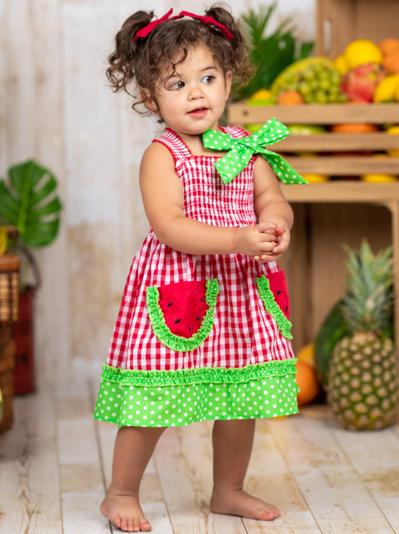Toddlers Spring Dresses | Girls Watermelon Checkered Smock Dress