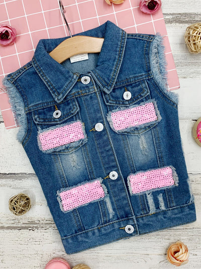 Girls Denim with Sequin Patches Vest