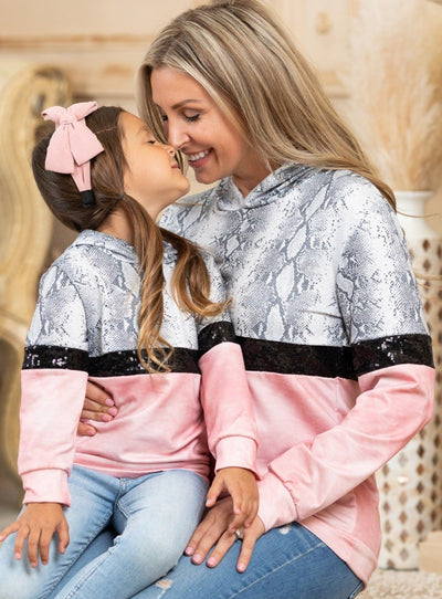 Mommy & Me snake and Pink and sequin Sweater 2T-10Y and mom S to XXL