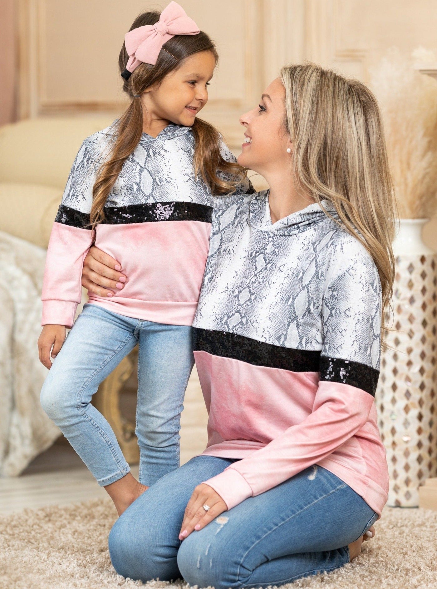 Mommy & Me snake and Pink and sequin Sweater 2T-10Y and mom S to XXL