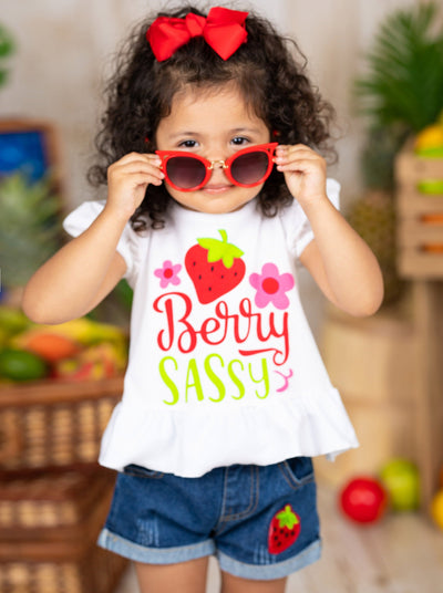Girls Spring Outfits | Berry Sassy Graphic Tee & Denim Shorts Set