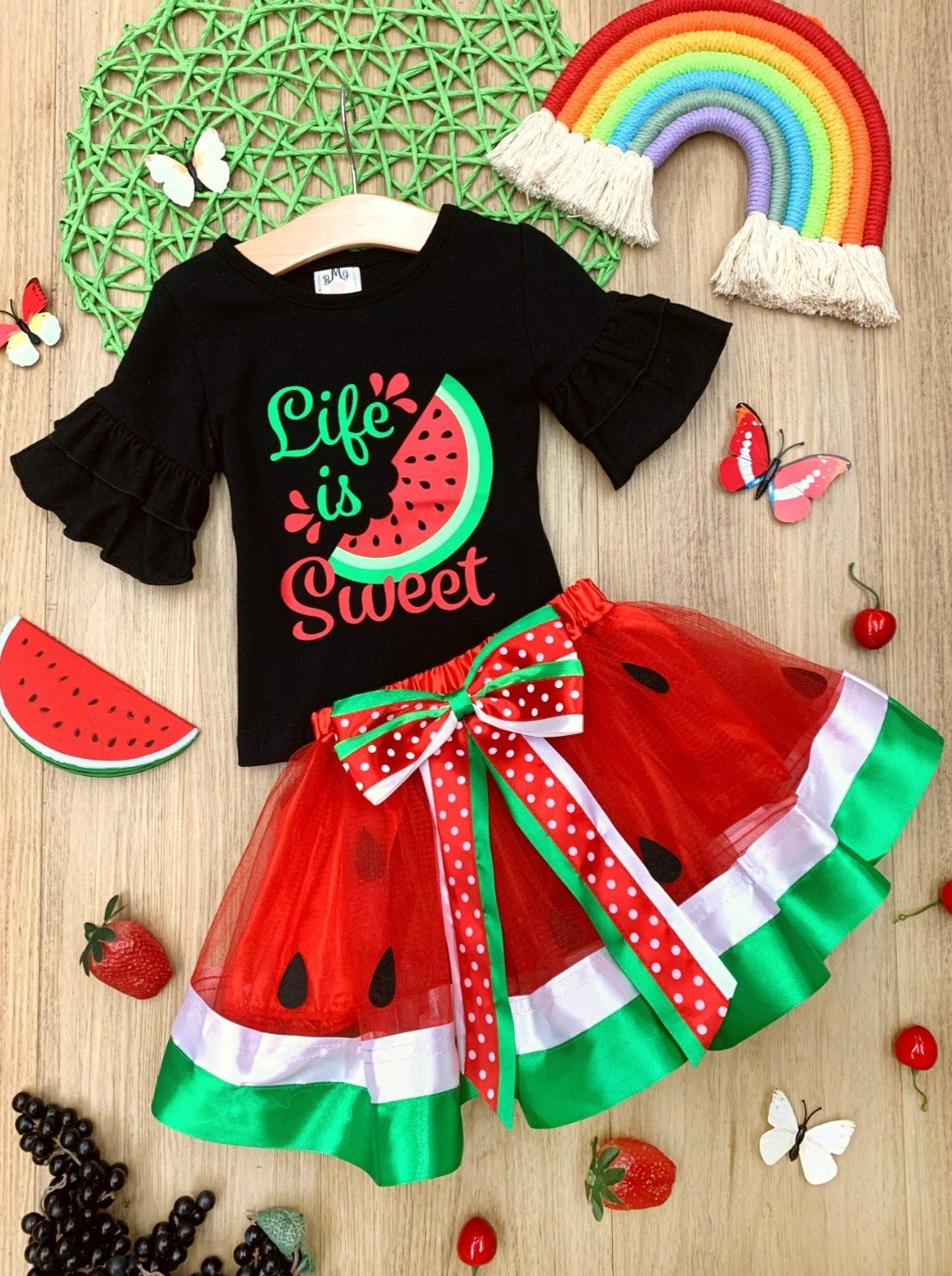 Girls Spring Outfits | Life is Sweet Tee & Watermelon Tutu Skirt Set 