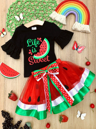Girls Spring Outfits | Life is Sweet Tee & Watermelon Tutu Skirt Set 