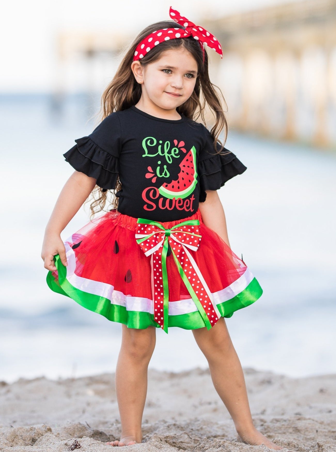 Girls Spring Outfits | Life is Sweet Tee & Watermelon Tutu Skirt Set 