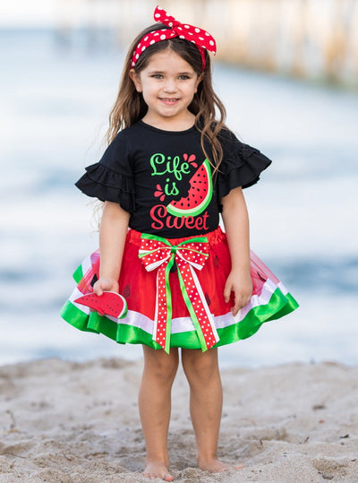 Girls Spring Outfits | Life is Sweet Tee & Watermelon Tutu Skirt Set 