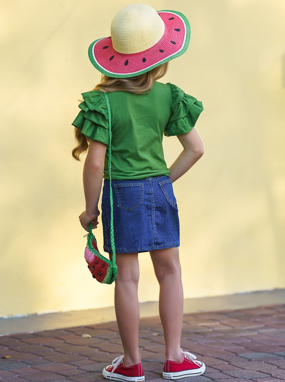 Girls Cute Spring Outfits |  One in a Melon Knotted Top & Skirt Set