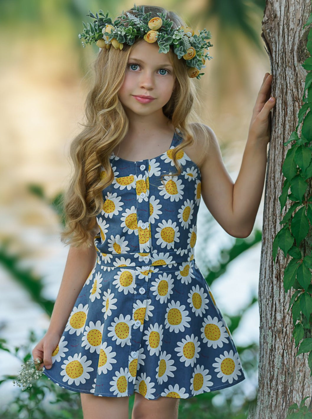 Girls Floral Button Down Tank Top and Skirt Set - Mia Belle Girls