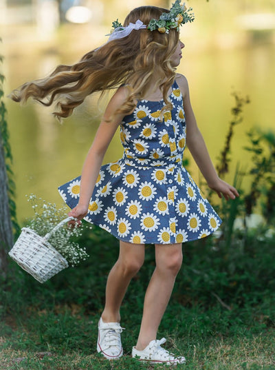 Girls Floral Button Down Tank Top and Skirt Set - Mia Belle Girls