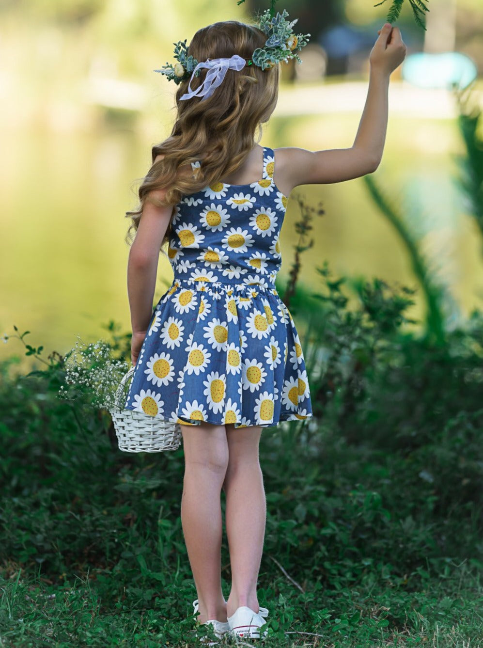 Girls Floral Button Down Tank Top and Skirt Set - Mia Belle Girls