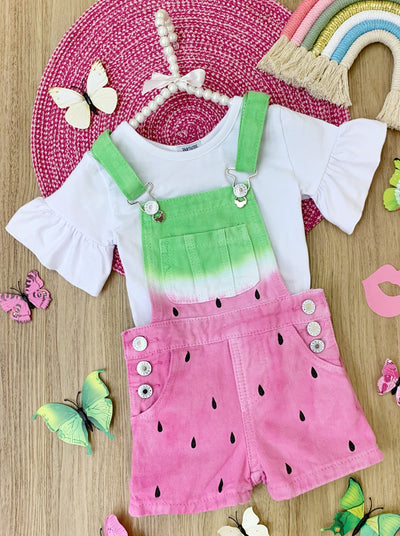 Girls Cute Outifts┃Watermelon Denim Overall Short Set┃Mia Belle Girls
