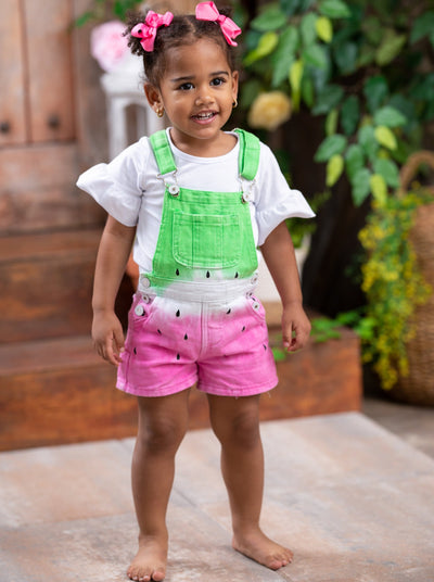 Girls Cute Outifts┃Watermelon Denim Overall Short Set┃Mia Belle Girls