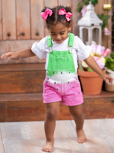 Girls Cute Outifts┃Watermelon Denim Overall Short Set┃Mia Belle Girls