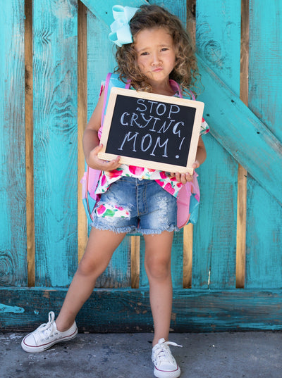 First Day of School Apple Top & Patched Denim Shorts | Mia Belle Girls