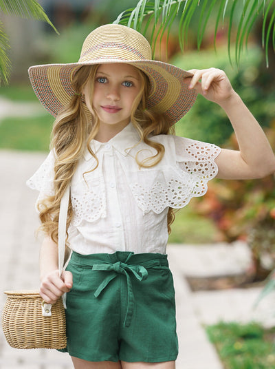 Kids Spring Clothes | Girls Buttoned Eyelet Bib Top & Shorts Set