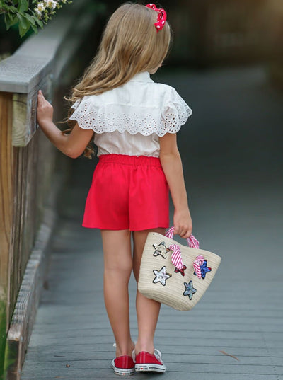 Kids Spring Clothes | Girls Buttoned Eyelet Bib Top & Shorts Set