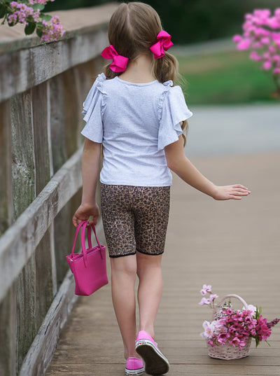Girls Love Bunny Top and Leopard Sequin Bermuda Leggings Set