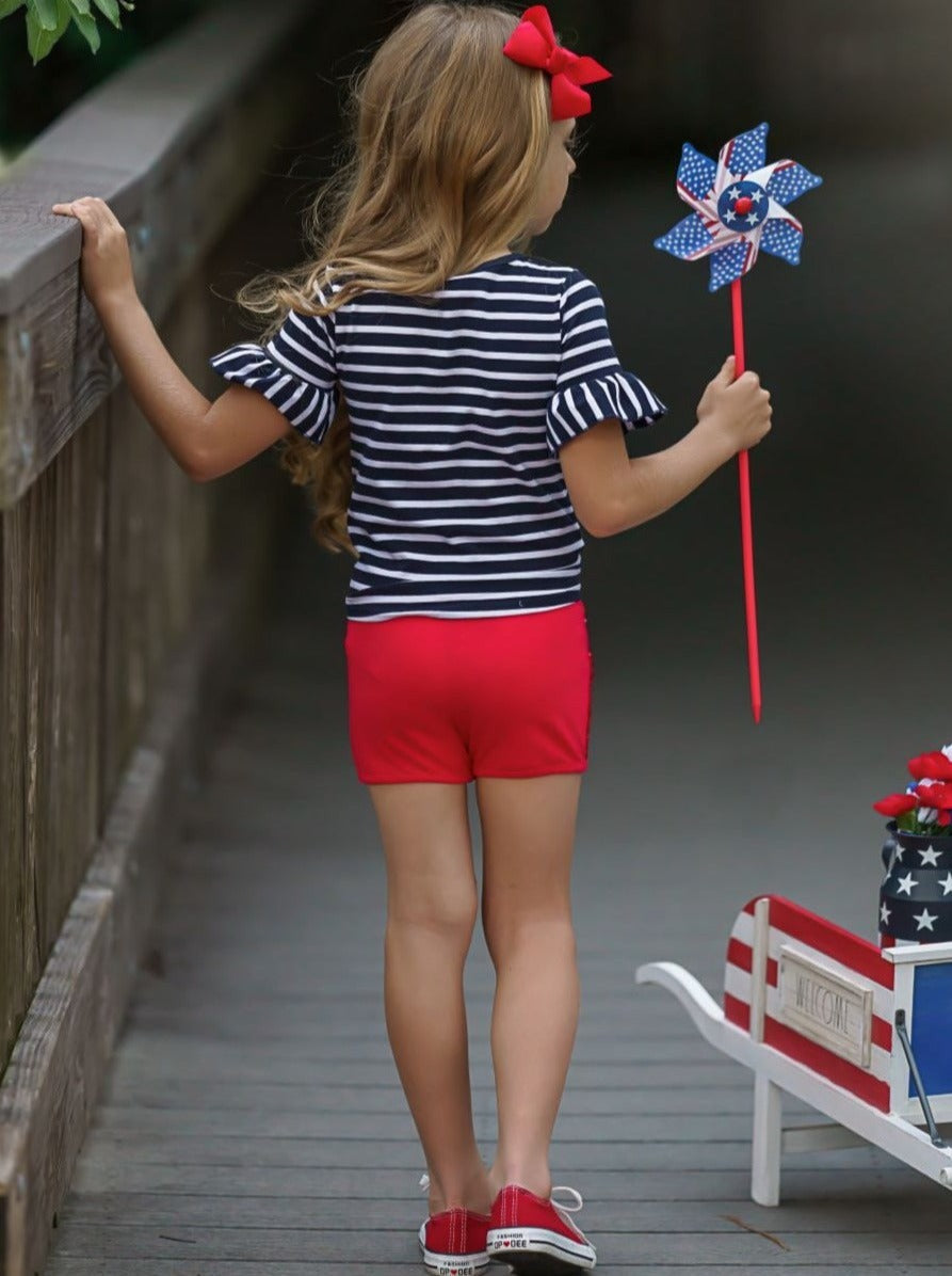 4th of July Outfits | Knot Top and Sequin Shorts Set - Mia Belle Girls