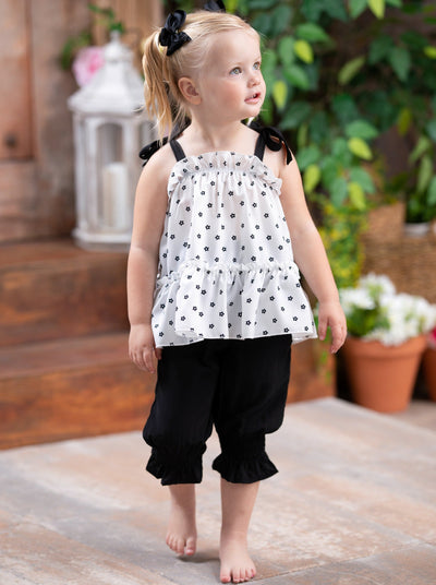 Spring Toddler Outfit | Girls Polka Dot Ruffle Top & Jogger Pants Set