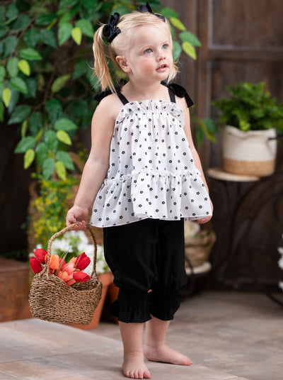 Spring Toddler Outfit | Girls Polka Dot Ruffle Top & Jogger Pants Set