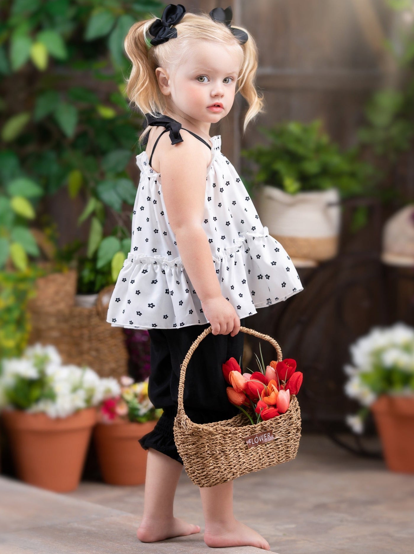 Spring Toddler Outfit | Girls Polka Dot Ruffle Top & Jogger Pants Set