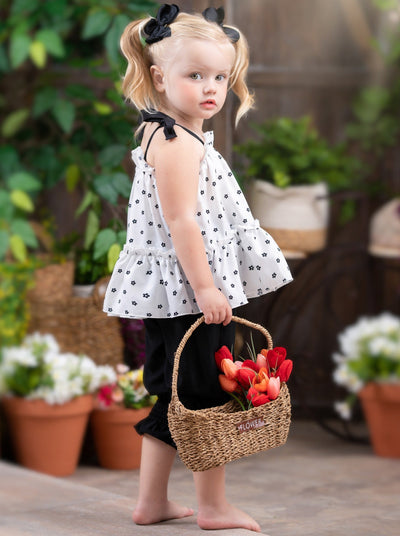 Spring Toddler Outfit | Girls Polka Dot Ruffle Top & Jogger Pants Set