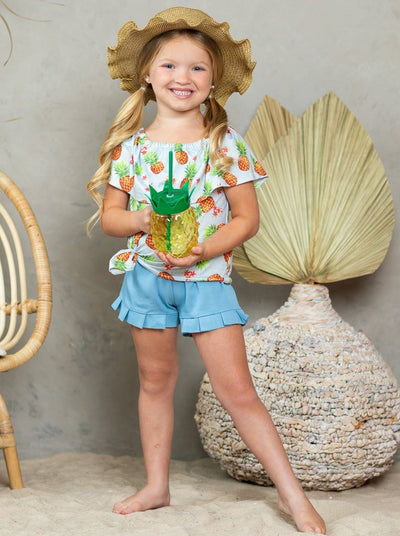 Kids Spring Fashion | Little Girls Pineapple Top & Ruffle Shorts Set