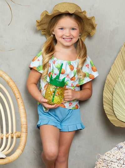 Kids Spring Fashion | Little Girls Pineapple Top & Ruffle Shorts Set