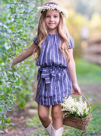 Toddler Spring Outfits | Girls Striped Puff Sleeve Top & Skirt Set