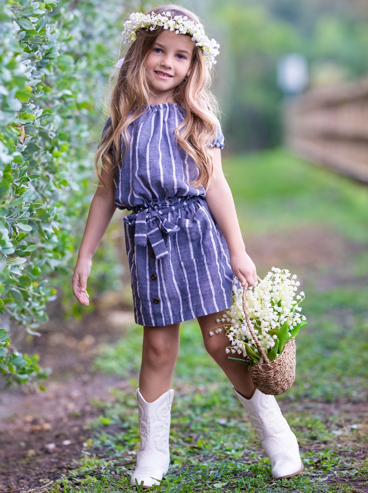 Toddler Spring Outfits | Girls Striped Puff Sleeve Top & Skirt Set