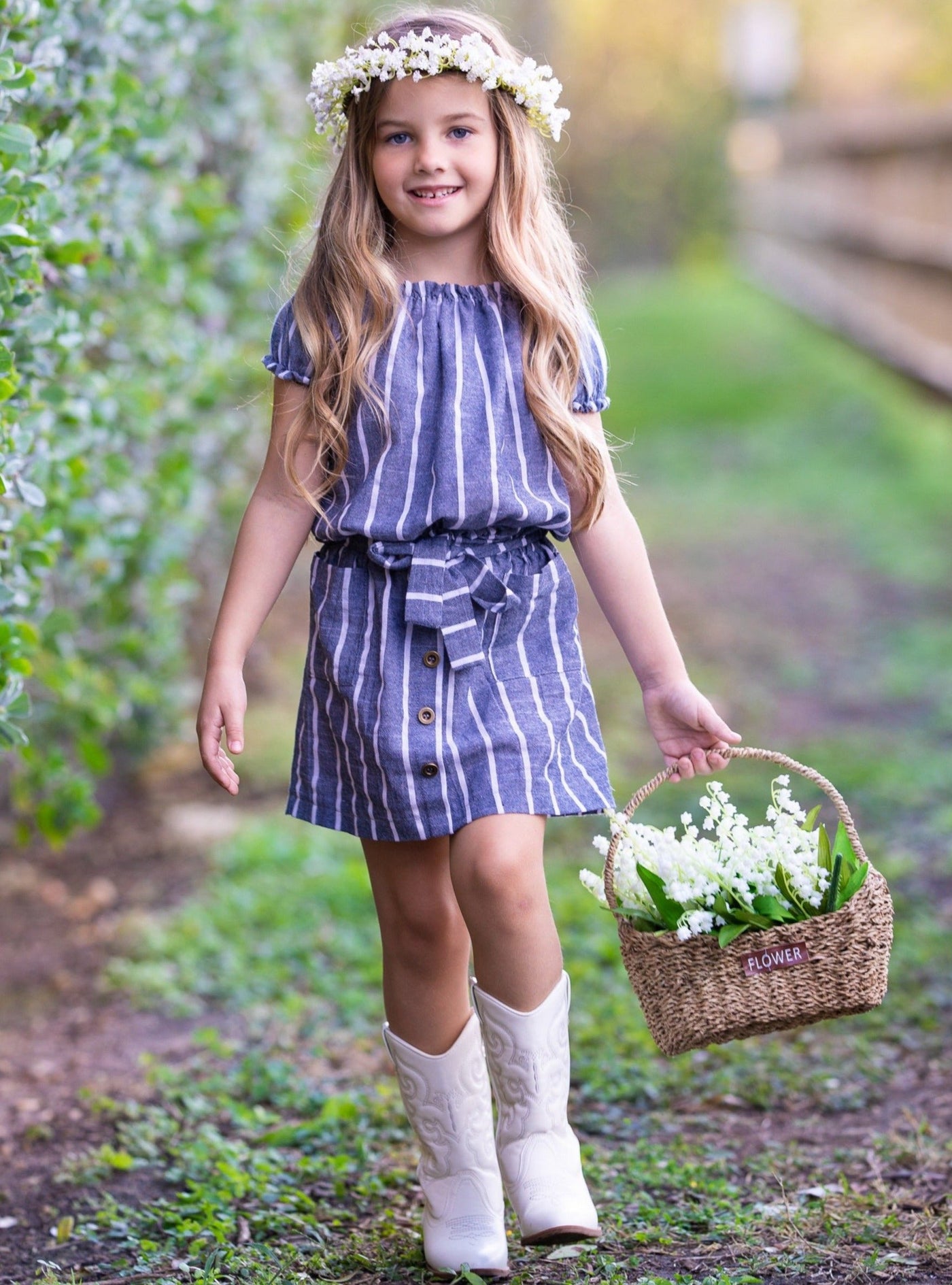 Toddler Spring Outfits | Girls Striped Puff Sleeve Top & Skirt Set