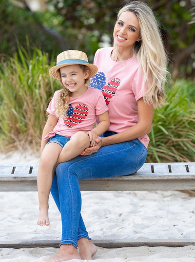 Mommy & Me 4th Of July Tops | US Flag Leopard Heart Matching T-Shirts