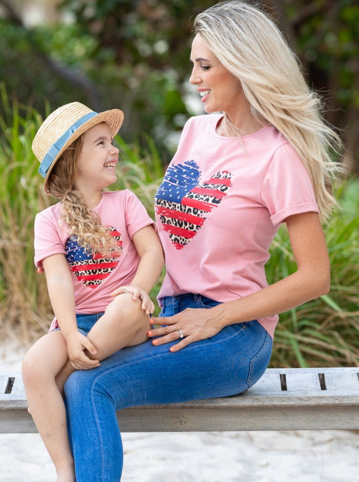 Mommy & Me 4th Of July Tops | US Flag Leopard Heart Matching T-Shirts