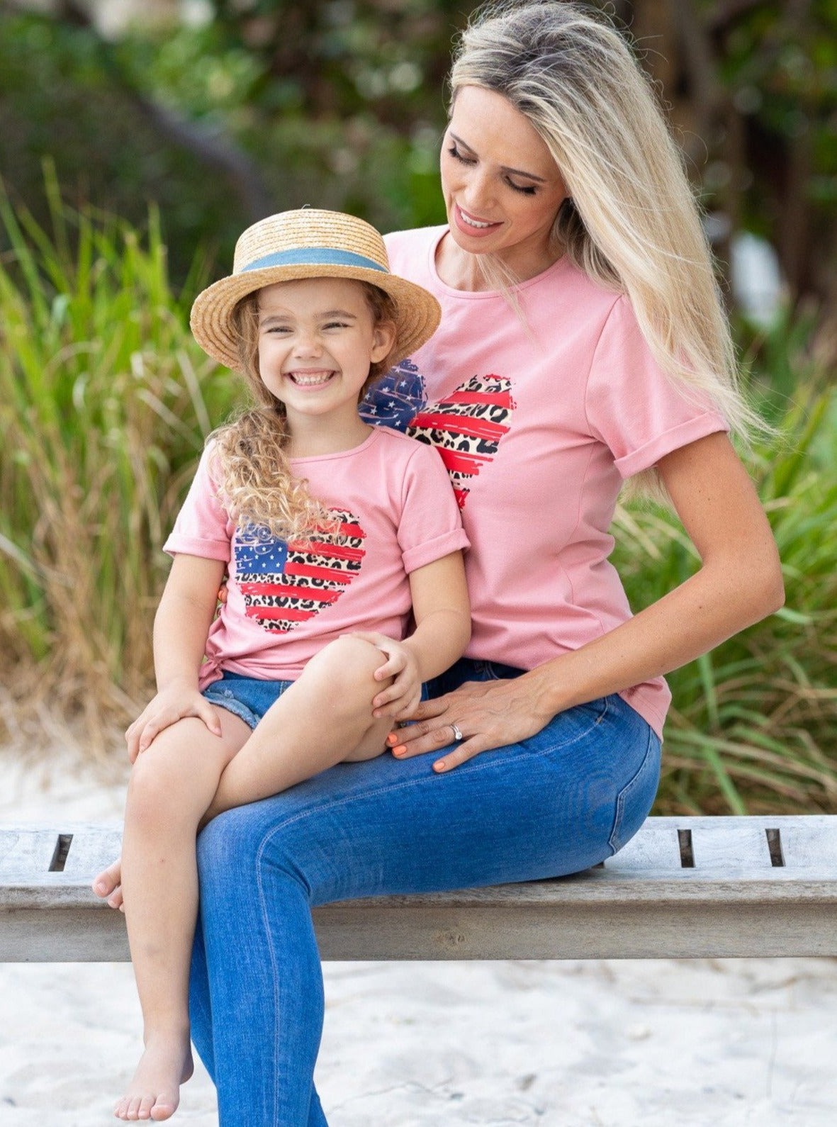 Mommy & Me 4th Of July Tops | US Flag Leopard Heart Matching T-Shirts