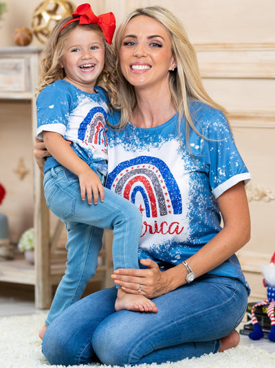Mommy & Me Matching Tops | America Rainbow T-Shirts | 4th of July Tops