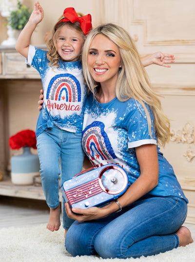 Mommy & Me Matching Tops | America Rainbow T-Shirts | 4th of July Tops