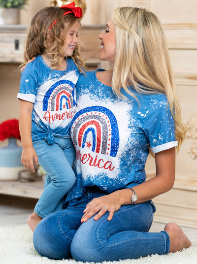 Mommy & Me Matching Tops | America Rainbow T-Shirts | 4th of July Tops