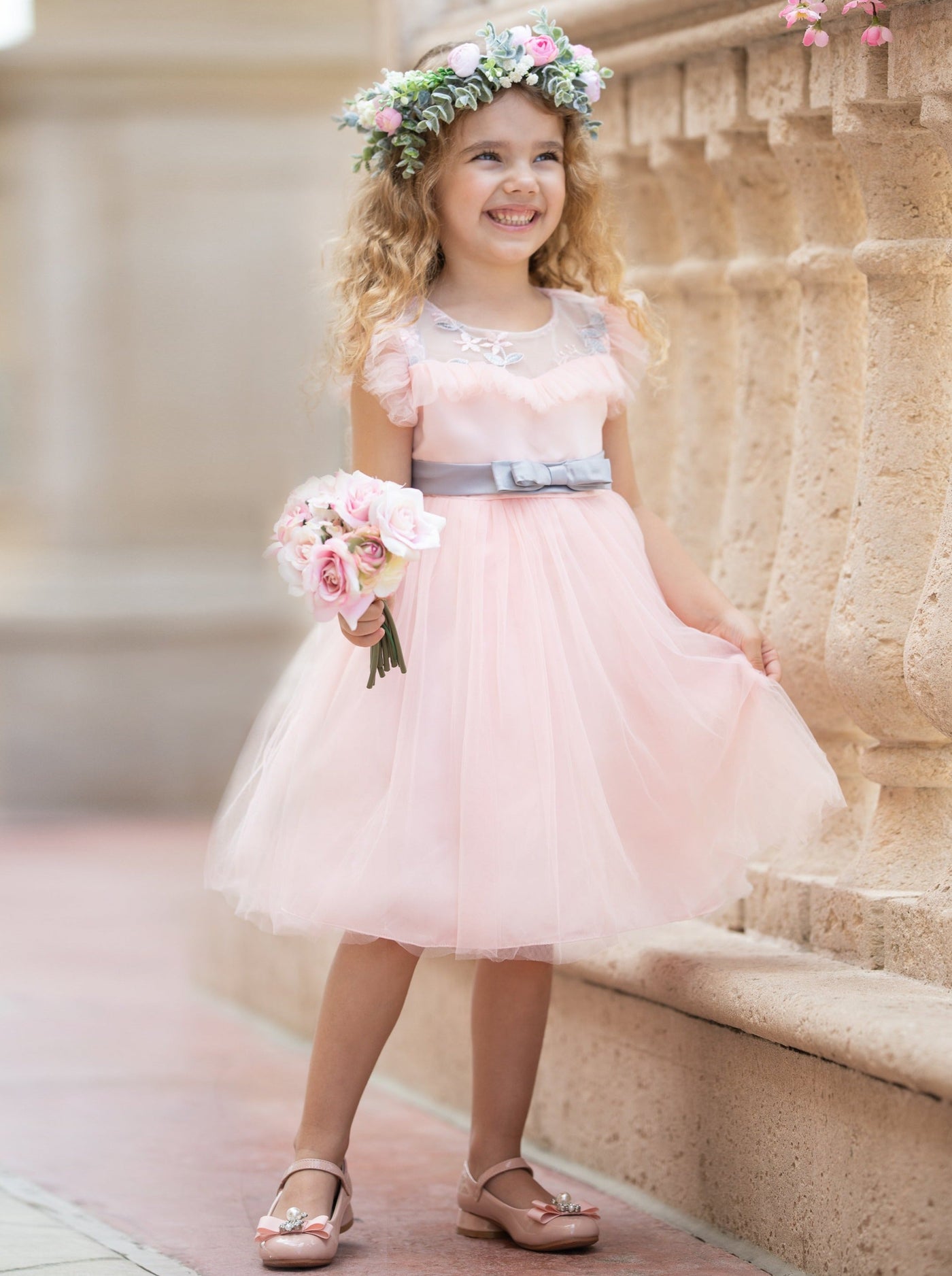 Girls Flower Embroidered Tulle Tutu Dress | Toddler Spring Dresses