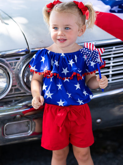 Girls 4th of July Outfits | Top & Belted Shorts Set - Mia Belle Girls