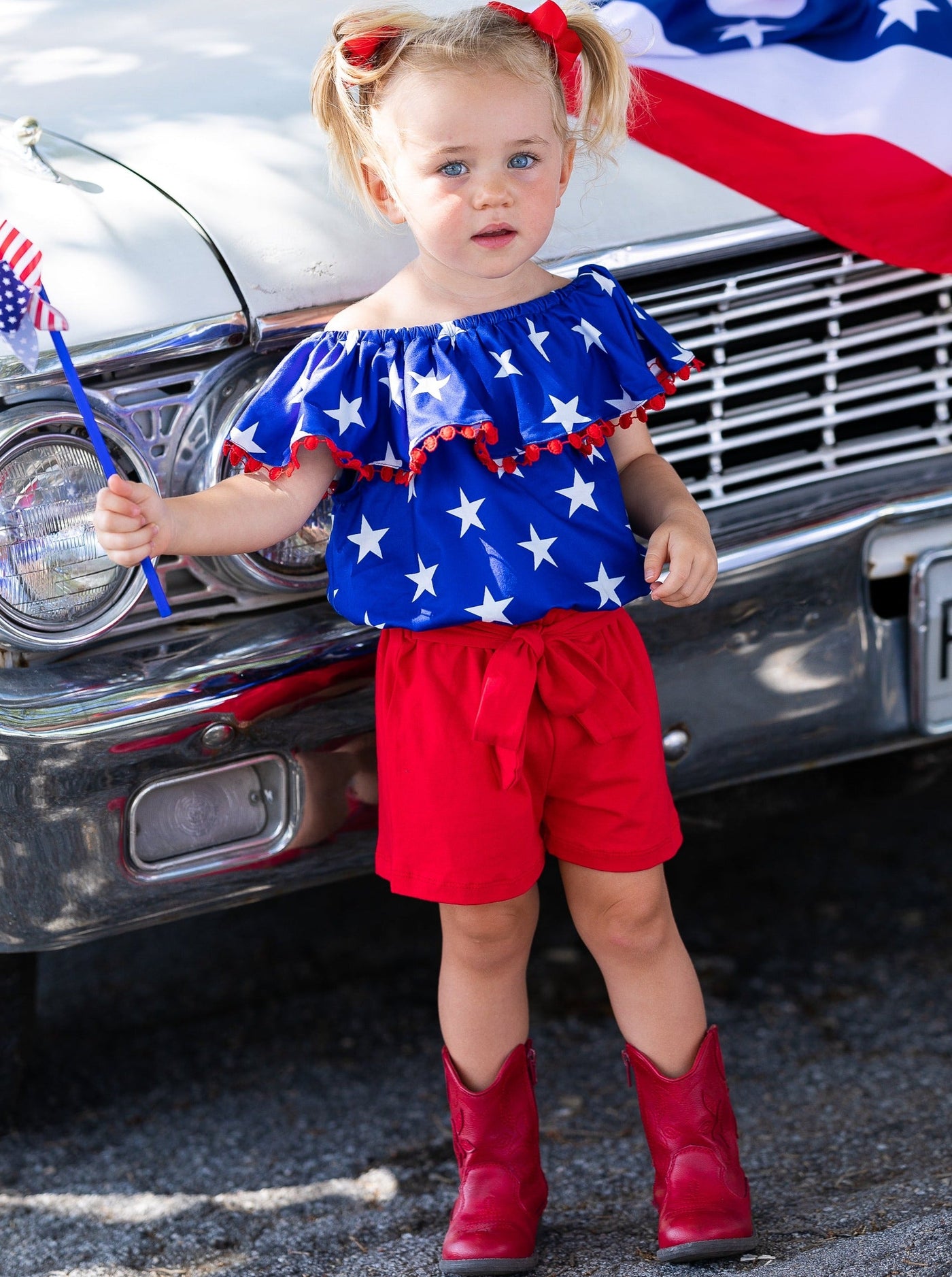 Girls 4th of July Outfits | Top & Belted Shorts Set - Mia Belle Girls