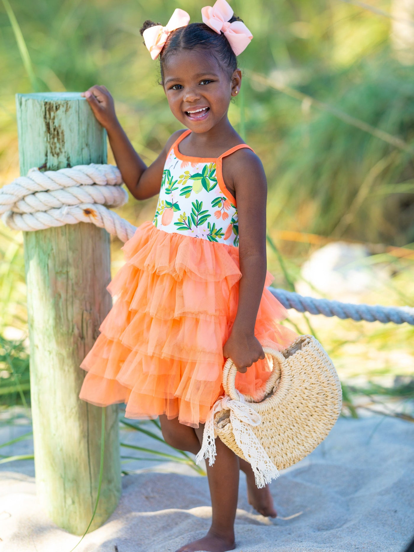 Girls Spring Dresses | Citrus Sleeveless Tiered Ruffle Tulle Dress